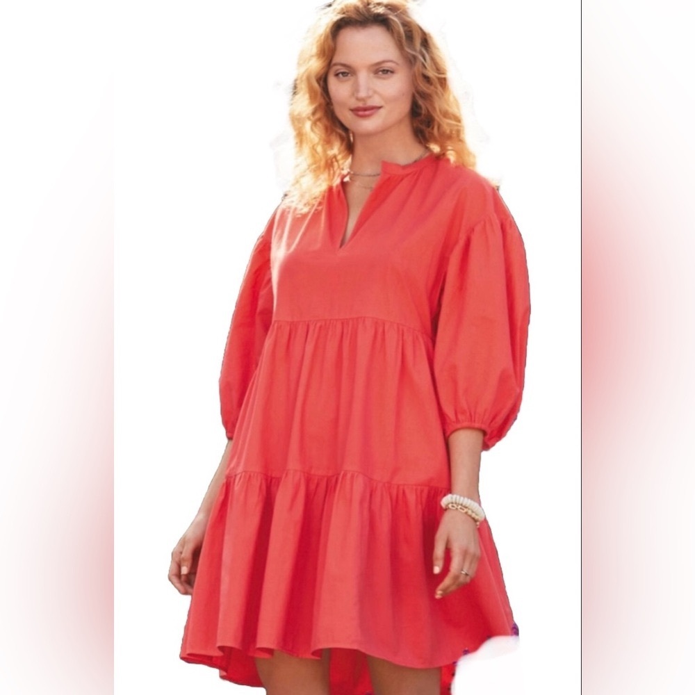 Sundry x Evereve Anywhere Dress Coral Size 1 Small Peasant Sleeve Tiered Loose